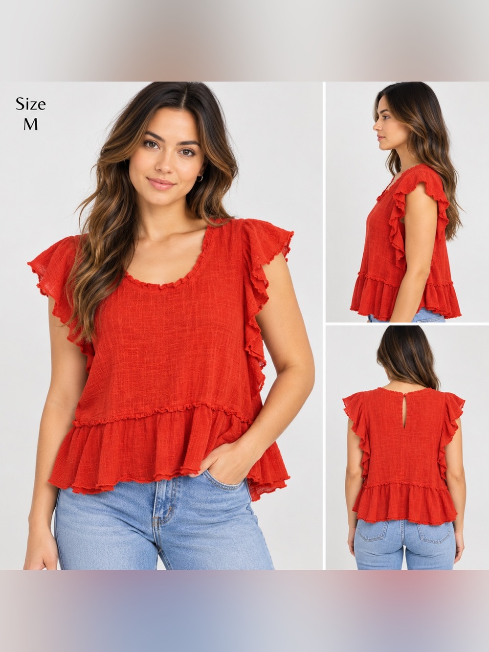 Maeve Anthropologie Orange Ruffle Tiered Blouse Women’s Medium Cotton Top